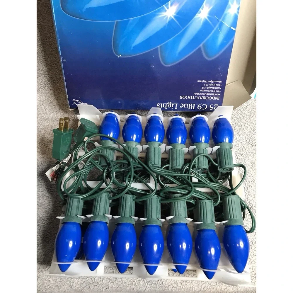 New Bright Tidings 25 C9 Blue Christmas Lights Bulbs 25 Ft Indoor Outdoor‎